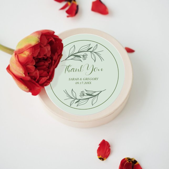 Adesivo Redondo Sage Green Simple Boho Obrigado Favor Do Casamento (Criador carregado)