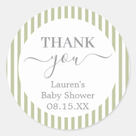 Adesivo Redondo Sage Green Stripes Baby Shower Round Sticker