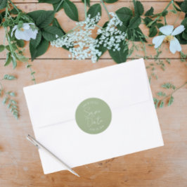 Adesivo Redondo Sage Green Stylized Wedding Salvar a Data