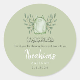 Adesivo Redondo Sage Green Watercolor Baby Boy Aqeeqah