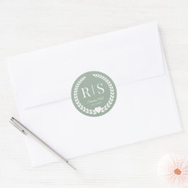 Adesivo Redondo Sage Green Wedding Monogram Initials