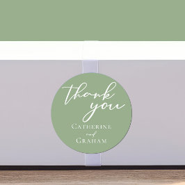 Adesivo Redondo Sage Green White Script Personalizado Casamento