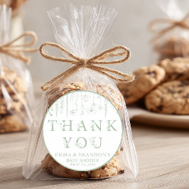 Adesivo Redondo Sage Green Wildflower Baby Shower Thank You