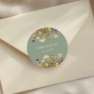 Adesivo Redondo Sage Green Wildflower Boho