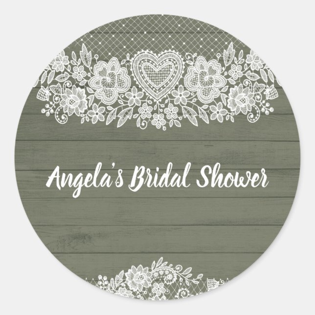 Adesivo Redondo Sage Green Wood Lace Farmhouse Chic (Frente)