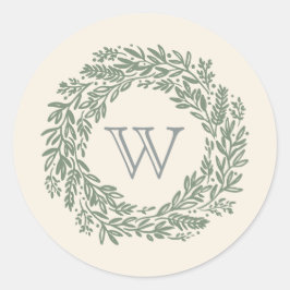Adesivo Redondo Sage Green Wreath Preppy Monograma Gift Sticker