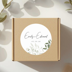 Adesivo Redondo Sage Greenery e Envelope de Casamento Floral Branc