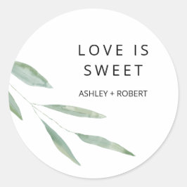 Adesivo Redondo Sage Greenery Love é Sweet Sticker, Favor do Casam