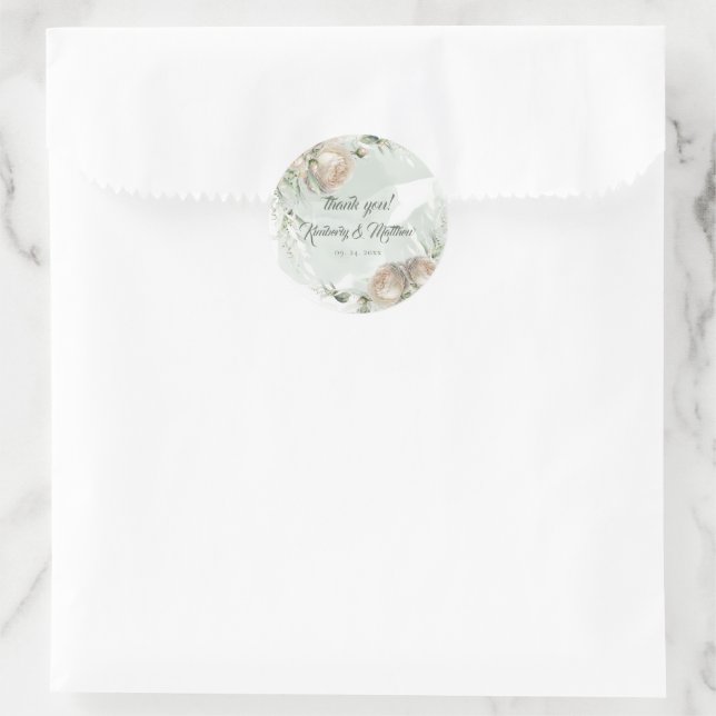 Adesivo Redondo Sage Greenery White Rose Wedding (Bolsa)