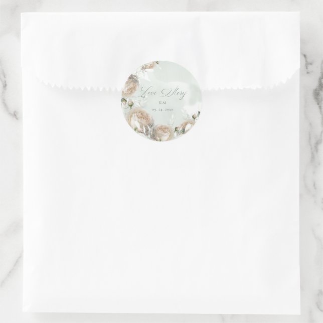Adesivo Redondo Sage Greenery White Rose Wedding (Bolsa)