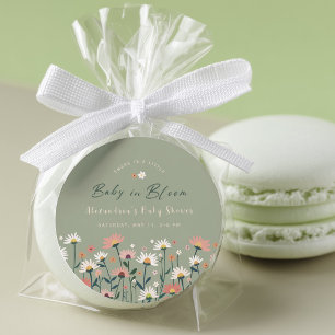 Adesivo Redondo Sage Moderno Boho Chuveiro de Bebê Flor Silvestre 