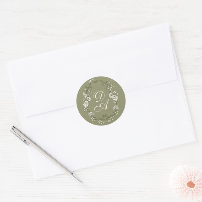 Adesivo Redondo Sage Verde Botânico Monogramado (Envelope)