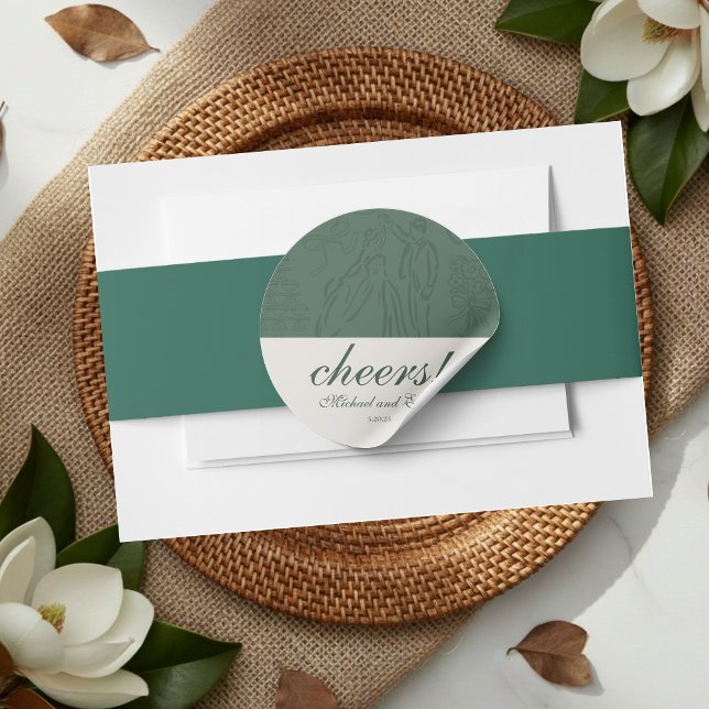 Adesivo Redondo Sage Verde Brindes Elegantes Pessoais de Casamento (Sage Green Cheers Elegant Personalized Wedding Classic Round Sticker)
