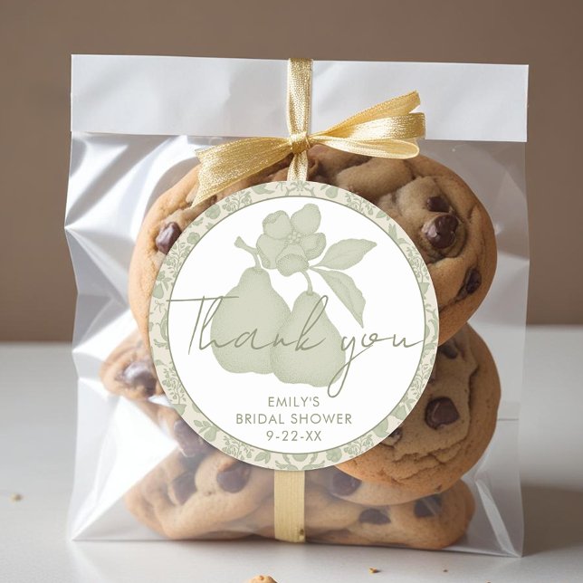 Adesivo Redondo Sage Verde Chuveiro de Noiva Pérola Perfeita Obrig (Thank You Favor Sticker)