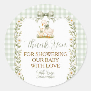 Adesivo Redondo Sage Verde Silly Goose Baby Shower Daisy Obrigado