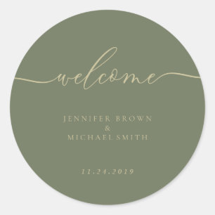 Adesivo Redondo Sage verde Simples Bem-vindo