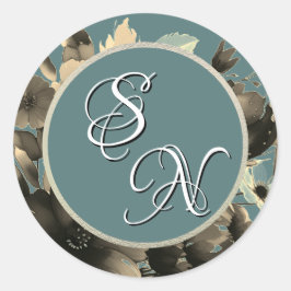 Adesivo Redondo Sage Wildflower Buquê Monograma Initials Sticker