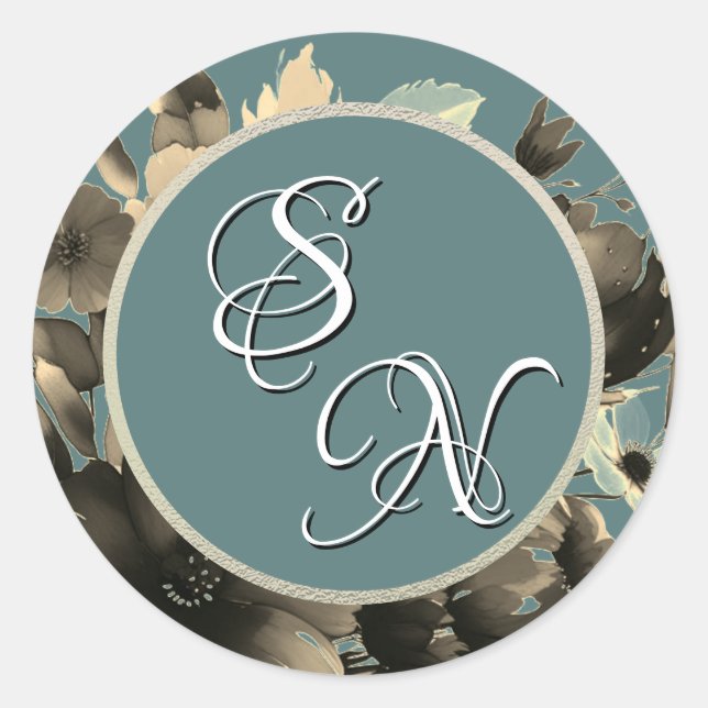 Adesivo Redondo Sage Wildflower Buquê Monograma Initials Sticker (Frente)