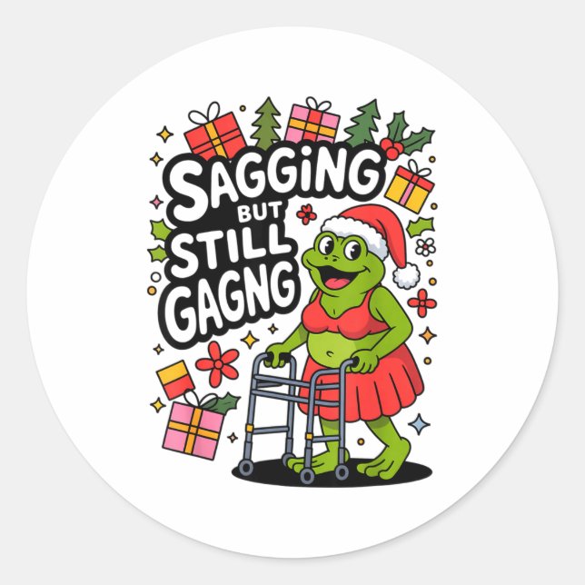 Adesivo Redondo Sagging But Still Gagging Funny Christmas Frog Hol (Frente)