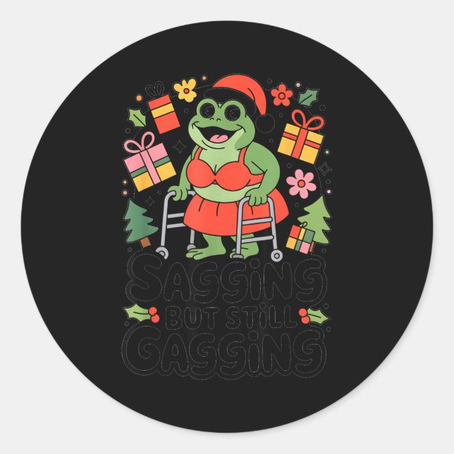 Adesivo Redondo Sagging But Still Gagging Funny Christmas Frog Hol (Frente)