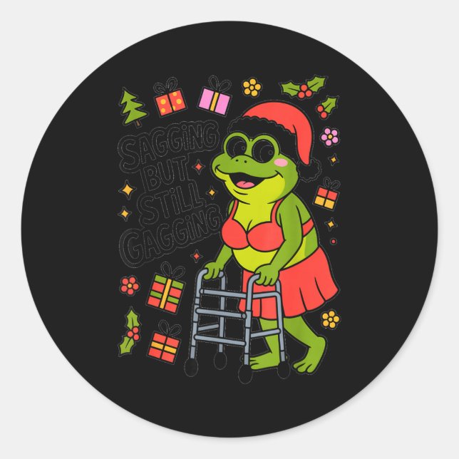 Adesivo Redondo Sagging But Still Gagging Funny Christmas Frog Hol (Frente)