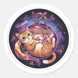 Adesivo Redondo Sagitário Gato Fofo Signo Zodiacal Astrológico
