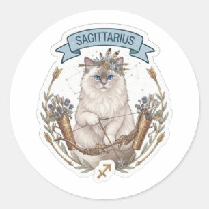 Adesivo Redondo Sagitário Gato Zodíaco Signo Astrológico Fofo
