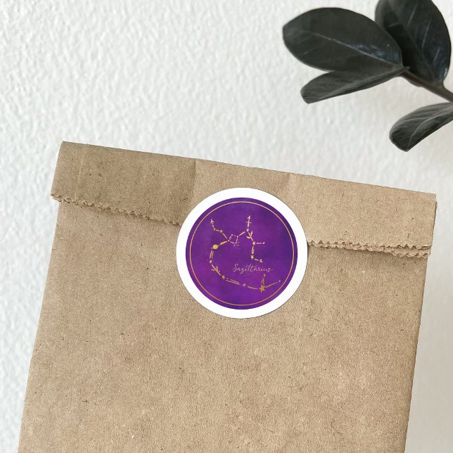 Adesivo Redondo Sagitário Símbolo Zodiac - Constelação de Folha de (Criador carregado)