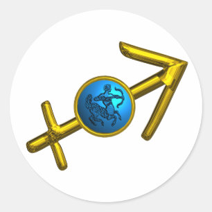 ADESIVO REDONDO SAGITTARIUS, DOURADO SINAL DE ANIVERSÁRIO ZODIÁTIC