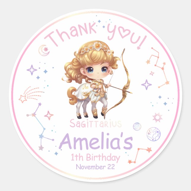 Adesivo Redondo Sagittarius Zodiac Aniversário (Frente)