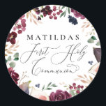 Adesivo Redondo Sagrada comunhão floral em aquarela roxa e rosa<br><div class="desc">Sagrada comunhão floral em aquarela roxa e rosa design. Parte de uma coleção.</div>