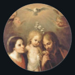 Adesivo Redondo Sagrada Família - Sacrada Família<br><div class="desc">Pintura de safra do artista espanhol Juan Simon Gutierrez (1634-1718). A imagem religiosa representa José,  Maria,  Jesus Bebê,  Cereus e Espírito Santo (como pomba). José está dando flores a Jesus.</div>