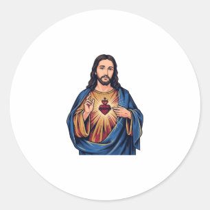 Adesivo Redondo Sagrado Coração de Entalhe Antigo Vetor Religioso