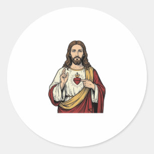 Adesivo Redondo Sagrado Coração Jesus Arte Vetorial de Gravura Vin