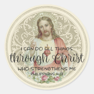 Adesivo Redondo Sagrado Coração Jesus Vintage Religioso Católic