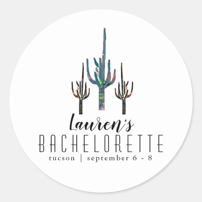 Adesivo Redondo Saguaro Cactus Bachelorette Personalizado (Frente)