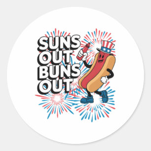 Adesivo Redondo Sai Fogueira Fora Engraçada 4 De Julho Hot Dog Pat