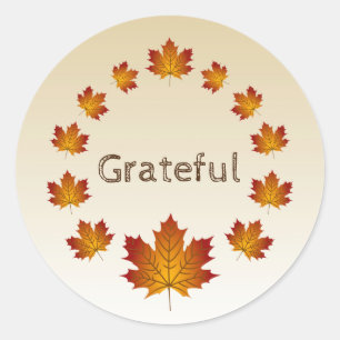 Adesivo Redondo Saída de Ação de Graças Folhas Simples Grateful Ma