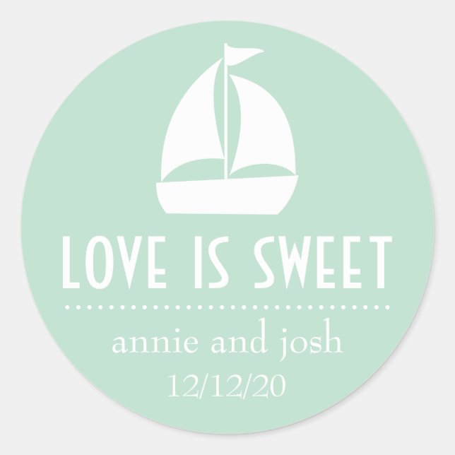 Adesivo Redondo Sailboat Love is Sweet Labels (Sage Green) (Frente)