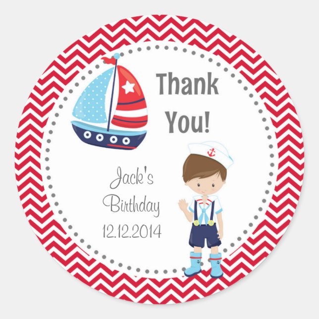 Adesivo Redondo Sailor Boy Birthday Stickers (Frente)