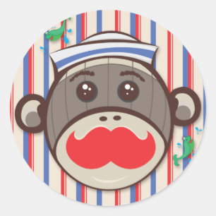 Adesivo Redondo Sailor Sock Monkey Stickers