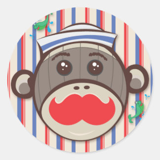 Adesivo Redondo Sailor Sock Monkey Stickers