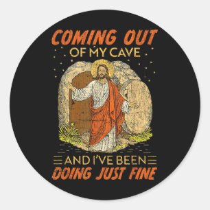 Adesivo Redondo Saindo Da Minha Caverna Jesus Engraçado Ressurreiç