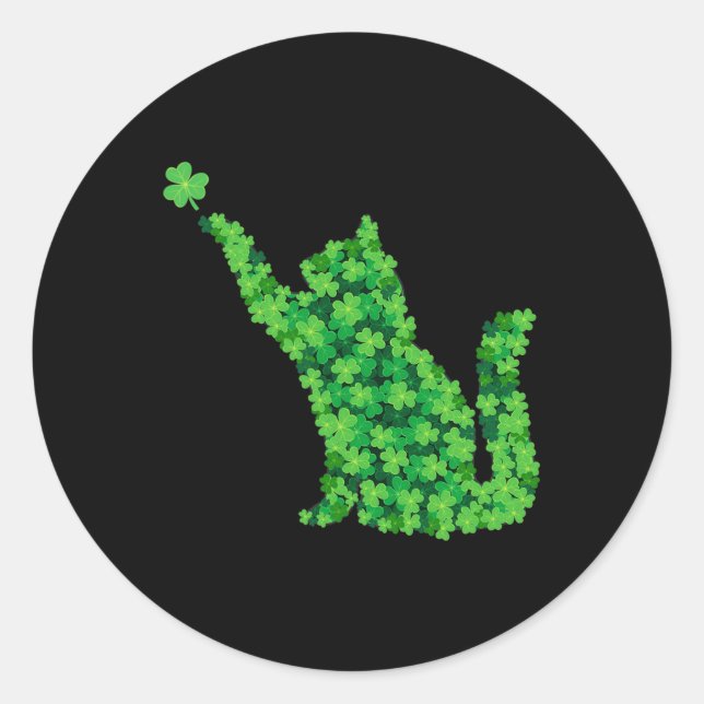 Adesivo Redondo Saint Patrick Day Shamrock Cat Lucky St Patricicks (Frente)