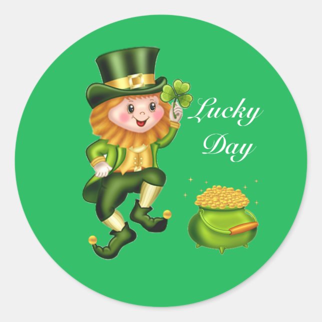 Adesivo Redondo Saint Patrick's Day Lucky Leprechaun (Frente)
