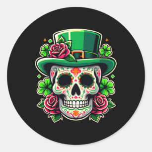 Adesivo Redondo Saint Patricks Day Sugar Skull La Catrina Rua Pedd