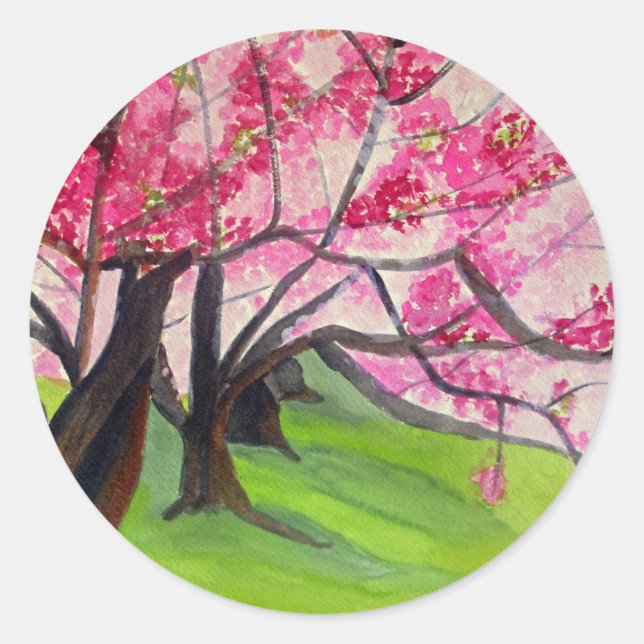 Adesivo Redondo Sakura - Arte do Flor de Cereja Japonês (Frente)