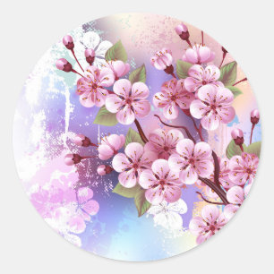 Adesivo Redondo Sakura rosa no fundo da pintura