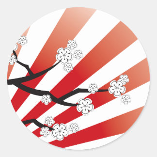 Adesivo Redondo Sakura Sunrise White Cherry Blossoms Flores Zen
