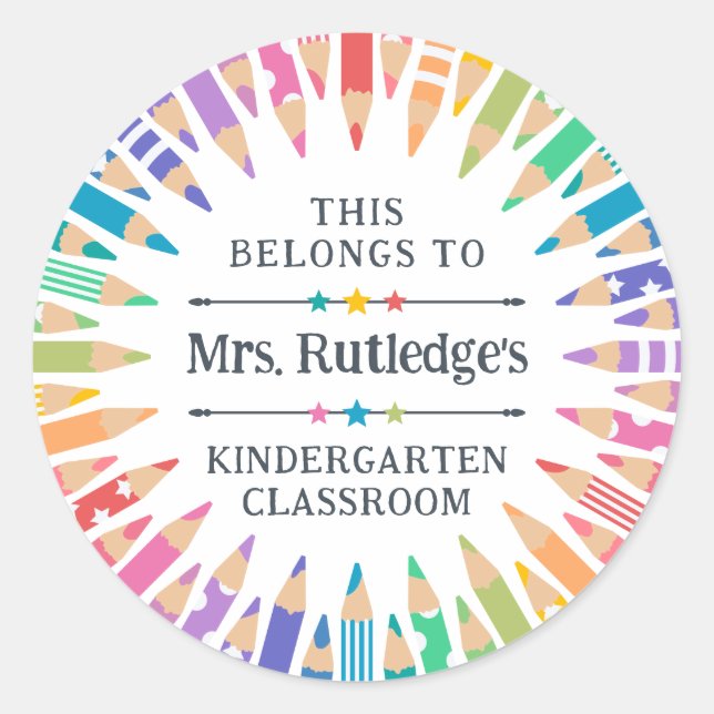 Adesivo Redondo Sala de aula do professor de propriedades de lápis (Frente)